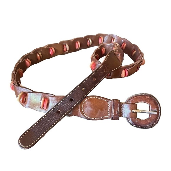 Vintage Leather pieced woven belt with Decorative Buttons Very Unique - Picture 3 of 4